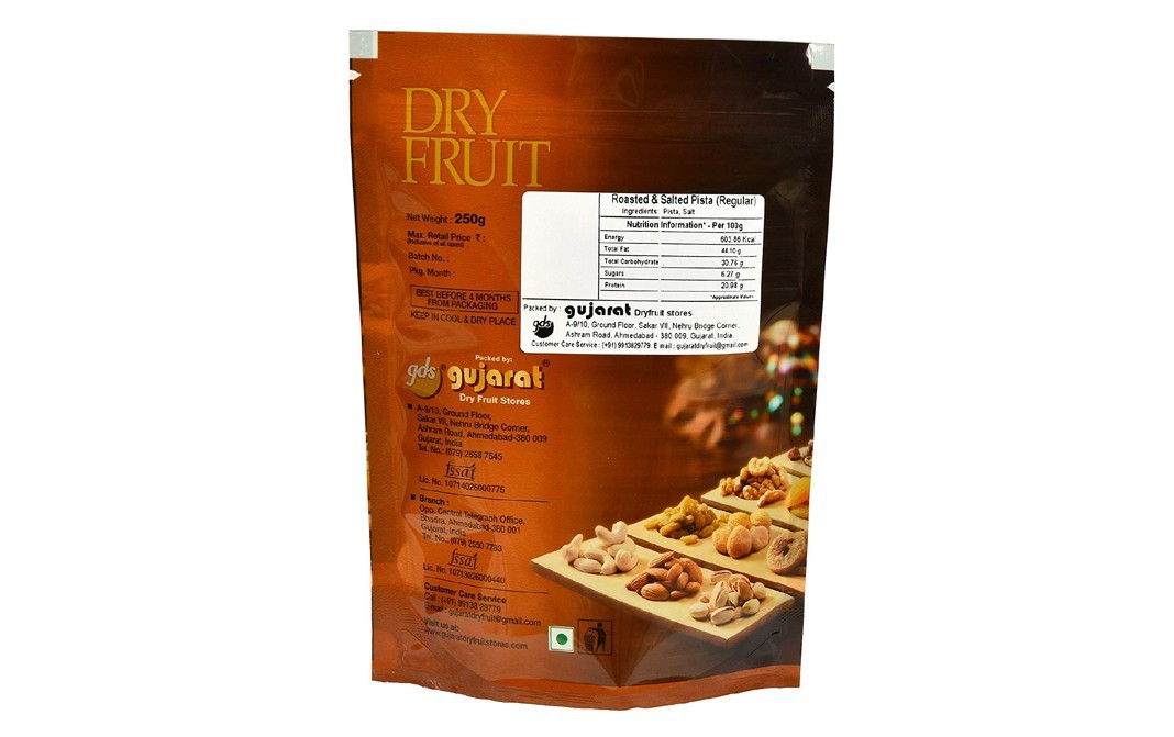 Gujarat Dry Fruit Stores Pista Roasted & Salted Regular   Pack  250 grams